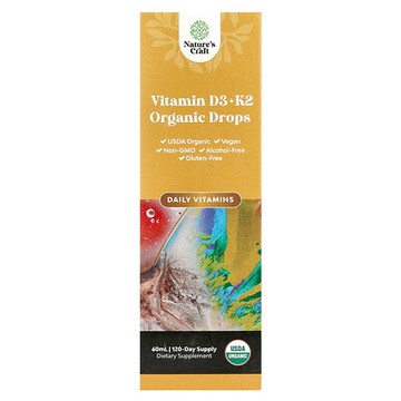 Nature's Craft, 有機維生素 D3 + K2 滴劑，無乙醇，60 毫升