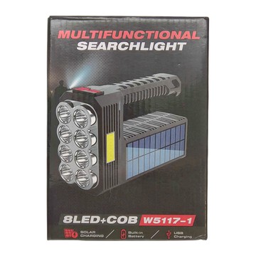太陽能八燈頭COB強光露營手提燈 8LED+COB 太陽能充電 內置電池 USB充電  黑色  1個