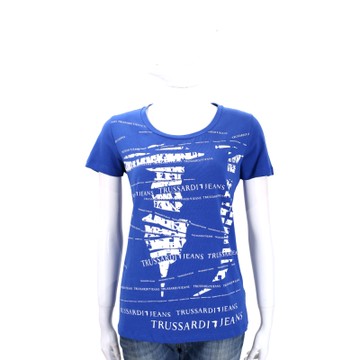 TRUSSARDI 藍色字母圖騰LOGO棉質短袖T恤