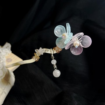 蝶伴梅花白玉髓珍珠髮簪丨空靈系 ‧ 一物一圖 ‧