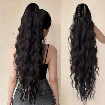 新款♥拉美卷馬尾假髮女抓夾長卷發自然蓬鬆水波紋歐美風辣妹仿真長辮子
