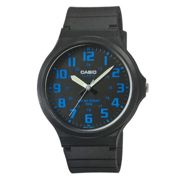 CASIO 超輕薄感實用必備大表面指針錶-(MW-240-2B)黑x藍數字/45mm / 考試錶
