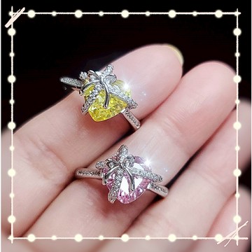 隔日到貨 2克拉 海洋之心 愛情 黃水晶 粉水晶 愛心 可調式戒圍 戒指 不退色A175