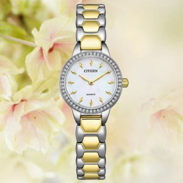 CITIZEN 星辰 LADYS系列 白蝶貝 水晶鑽 淑女石英錶 送禮 禮物 推薦 EZ7014-55D