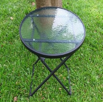 【Brother 兄弟牌】折疊玻璃圓桌60cm黑色(戶外傢俱)