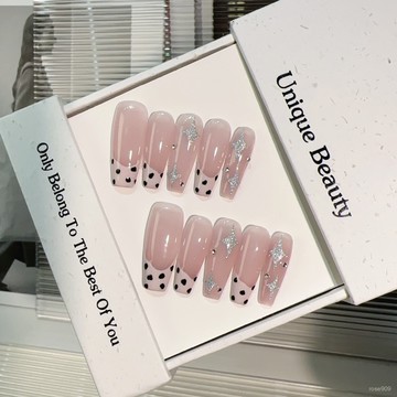 ✨Hannah✨大風吹美甲廠純手工穿戴甲長T奶牛紋星星貼紙美甲片可拆卸高級感精緻穿戴甲 ZIMT