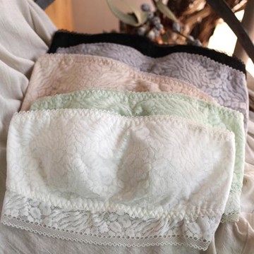 防走光 防滑落一字抹胸 帶罩杯 高密蕾絲 可拆卸無鋼圈 夏季胸圍