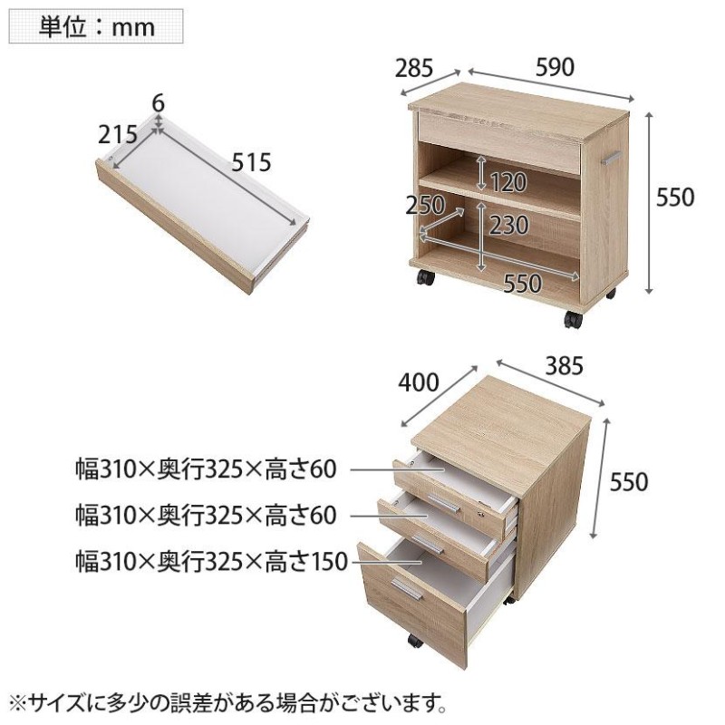 シンプルデスク3点セット デスク+ワゴン+ラック 平机 オフィスデスク