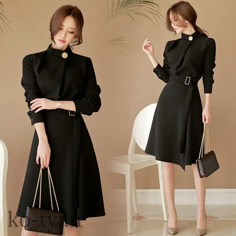 ワンピース 膝丈 ワンピ レディース キレイめ 長袖 フォーマル ドレス 黒ワンピース 30代40代 入学式 スーツワンピース パーティドレス 通販 Lineポイント最大get Lineショッピング