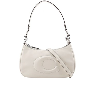 COACH Teri 銀釦縫線標誌平滑皮革二用包/白色