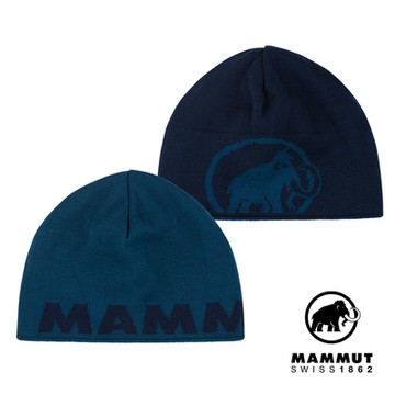 Mammut長毛象 Mammut Logo Beanie 正反兩用LOGO保暖羊毛帽 深冰藍/海洋藍 #1191-04891