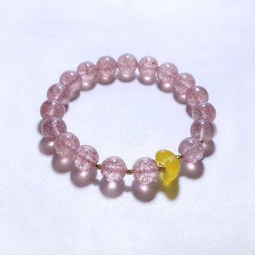 天然礦石 白水體草莓晶 黃玉髓小花朵 925純銀 手鍊