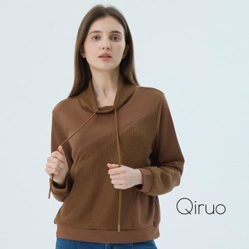 【Qiruo 奇若】秋冬專櫃長袖咖啡色上衣 2516A 立領休閒上衣