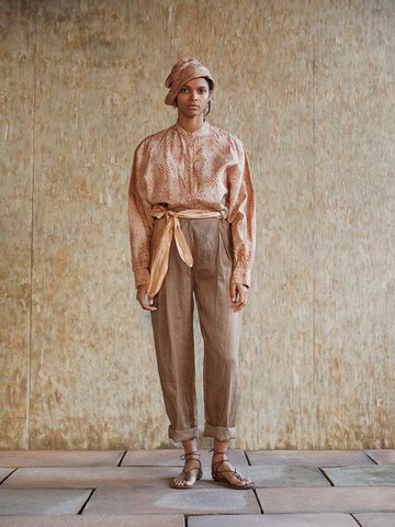 日系復古 桑蠶絲植物染褲子 直筒休閒褲