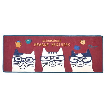 kUSUgURU JAPAN 日本眼鏡貓 NEKOMARUKE貓丸系列 超吸水防滑厚絨減壓長型地墊  120 x 45cm  紅色
