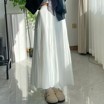 高腰顯瘦大尺碼半身裙 白色A字長裙 蓬蓬蛋糕裙 春夏穿搭 棉花糖女孩 韓系微胖穿搭 2026春夏新款