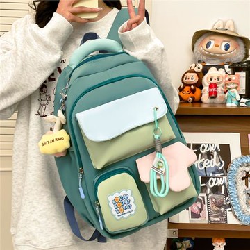 新款可愛拼色高顏值初中生雙肩包百搭可愛高中生女生大容量背包