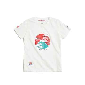 江戶勝 日系 女裝 落日富士山短袖T恤(米白色) #上衣