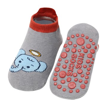 JoyNa - 3雙入-大後跟寶寶襪 點膠防滑嬰兒襪 卡通印花童襪-灰色天使小象+隨機2雙