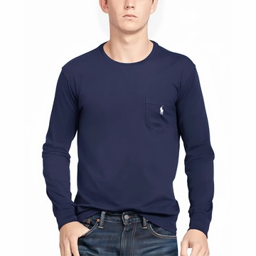 Polo Ralph Lauren 熱銷刺繡小馬素面長袖T恤(厚磅款)-深藍色