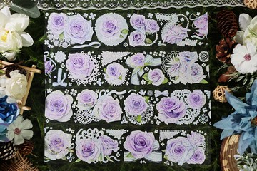 OKMT新七天原創社團咕卡貼紙PET手帳手賬膠帶 花卉特材 玫瑰蕾絲