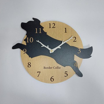 期間下殺3000日元 刻名字刻狗凸掛鐘 邊境牧羊犬黑色靜音鐘錶