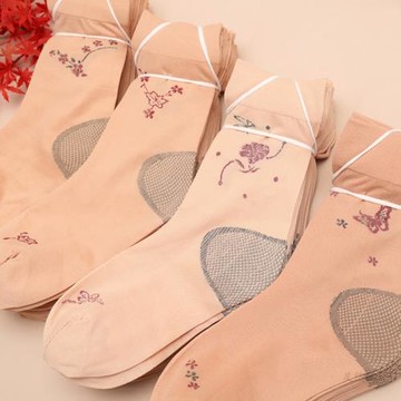 提花襪子女帶跟中老年人絲襪短襪夏季薄款中筒襪夏天短款肉色老人