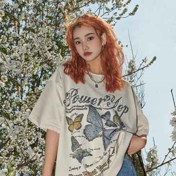 現貨當天出！美式大t 蝴蝶短袖上衣 oversize t恤寬鬆美式短袖純棉大碼女裝 下半身失蹤大尺碼上衣 短袖t恤情侶裝
