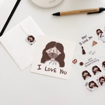 JIN CHA GOD-方形卡片+信封 耶穌插畫系列I love you方形卡片