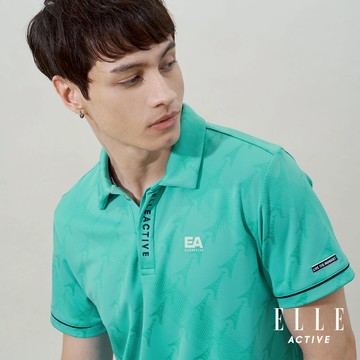 【ELLE ACTIVE】男款 巴黎鐵塔緹花吸排短袖POLO衫-湖水綠色 (EA25S2M1103-42)