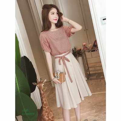 ワンピース2点 レディース 春夏 リボンドレス 着痩せ キレイめ 膝丈ワンピース 半袖ワンピース Aライン結婚式ドレスオシャレ チェック柄 通販 Lineポイント最大get Lineショッピング