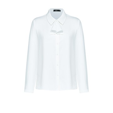 易搭配絲光可拆式領結長袖休閒上衣/白色 | 5624111101