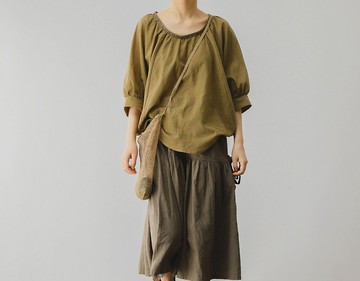 少女復古 海藻文藝慵懶廓形輕薄微皺小衫