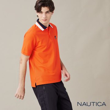 Nautica  男裝  領口撞色短袖POLO衫-橘色