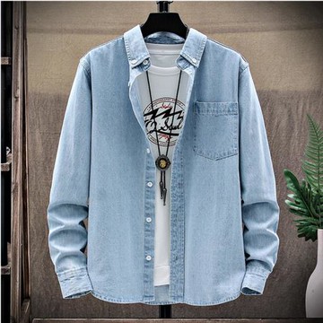 純棉牛仔工作服襯衫男夏季薄款長袖電焊工防燙耐磨上衣男防曬外套