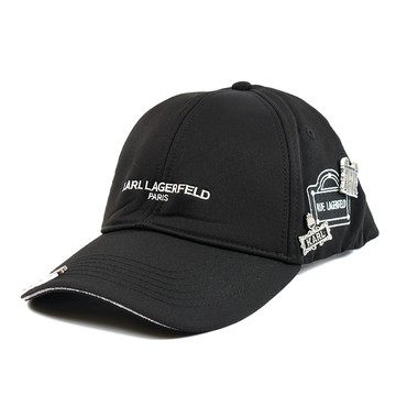 KARL LAGERFELD 刺繡LOGO徽章棒球帽-黑色