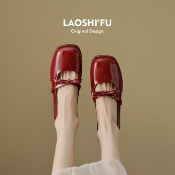 瑪麗珍小皮鞋2024春夏新款淺口方頭法式蝴蝶結晚晚風中粗跟單鞋女