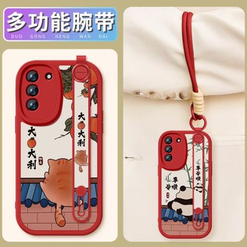 適用三星s21手機殼s21fe新款小羊皮女士s21+竹事皆順保護套galaxys21ultra斜挎腕帶掛繩防摔硅膠軟高級感外殼