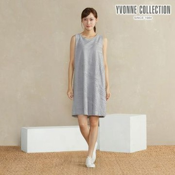 YVONNE 以旺傢飾 立體條紋提花無袖洋裝-迷霧灰