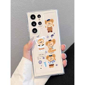 適用三星S25Ultra手機殼s24新款迪士尼達菲熊S23透明保護殼高級感女款S23+全包防摔S22Ultra透明s22+保護套