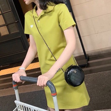 短袖繡花上衣夏季中長款裙子寬松顯瘦大碼連衣裙時尚百搭學生短裙