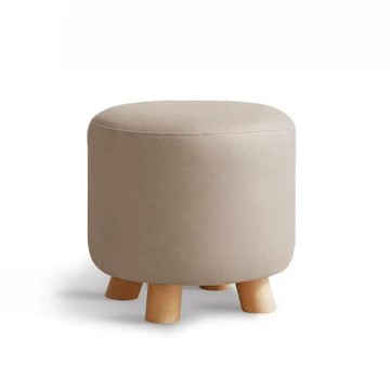 源氏木語實木科技布小圓凳S03158糯米白-(H014360088)