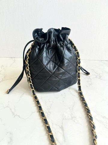 Chanel黑金色豆豆水桶包 中古包 側背包 單肩包 斜背包 二手包