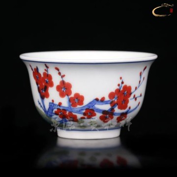 京德貴和祥窯變梅花品茗杯手繪主人杯功夫茶具景德鎮青花瓷小茶杯
