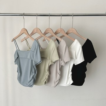 「FOR GIRLS」溫柔陷阱 單肩平口短T（5colors）短踢 短袖上衣 女生短袖 女上衣 單肩 短版