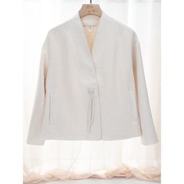 新中式輕國風短外套女春秋款小香風文藝盤扣外搭開衫v領改良上衣