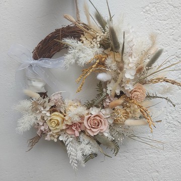 韓系粉嫩風 拍照道具 粉紅 粉藍 永生繡球小花圈 聖誕交換禮物 永