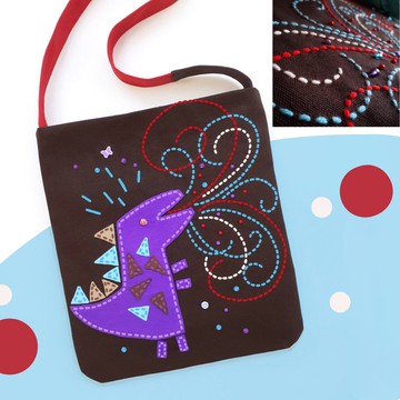 手工刺繡 可愛手工托特包，14 盎司帆布材質，時尚設計，尺寸 12x13.5 英吋。