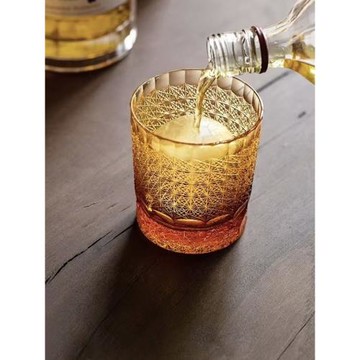 Callure黃金甲江戶切子手工雕刻日式水晶玻璃杯小眾古典威士忌杯