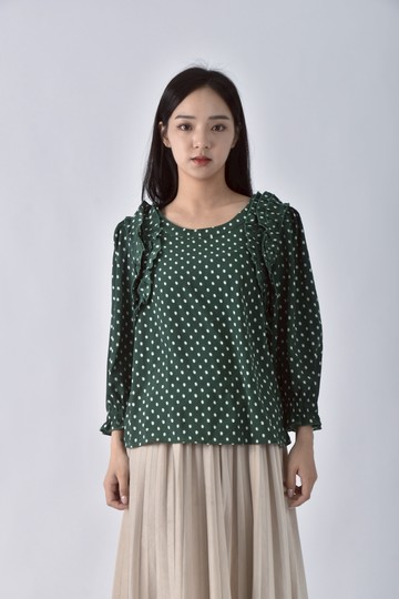 (M) ob style點點綠色襯衫上衣